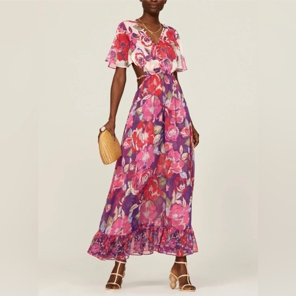 NEW MISA Calista Cut Out Floral Dress Multicolor Size Medium - Picture 4 of 10
